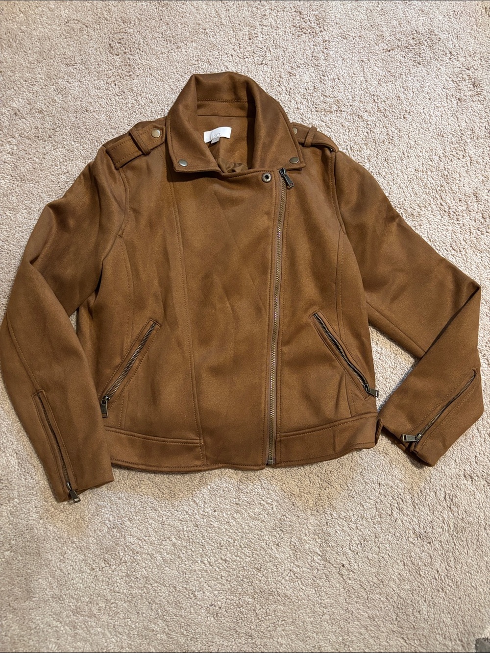 Loft Women's Brown Faux Suede Zip Moto Jacket